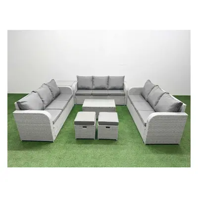 Fimous PE Rattan Lounge Sofa Set Seater Outdoor Garden Furniture Set with Rectangular Coffee Tab