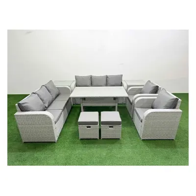 Fimous PE Rattan High Back Lounge Sofa Set Patio Rectangular Dining Table & Chairs Set with Seat