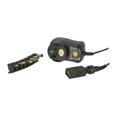 Jaycar Mains Power Adaptor with Plugs and USB (3-12VDC) (7.2W)