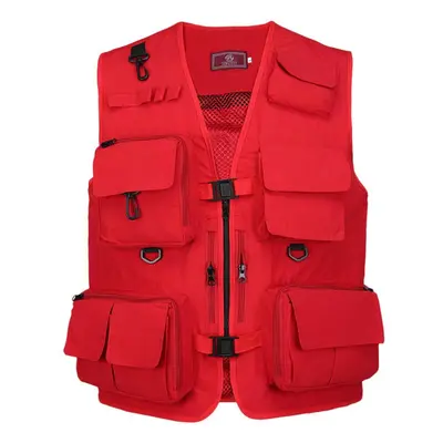 (red, XL) Fishing Photography Vest Summer Multi Pockets Mesh Jackets Quick Dry Waistcoat