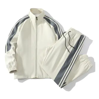 (white, XL) Men&apos;s Spring And Autumn New Casual Sports Jacket Set Korean Version Of The Tren