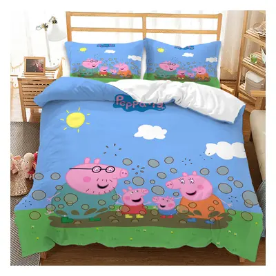 (2, Double(200x200cm)) Peppa Pig UK Size Sheets Three Piece Four Piece Single and Double KING Du