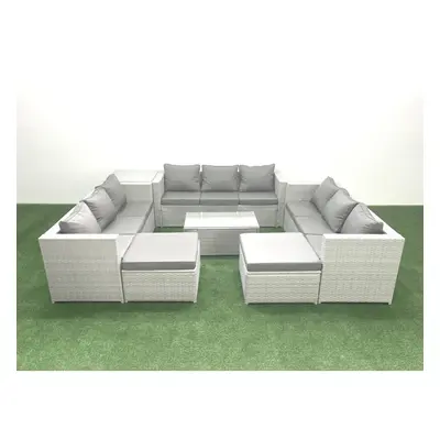 Fimous Rattan Garden Outdoor Furniture Set Seater Garden Sofa Coffee Table Set with Big Footstoo