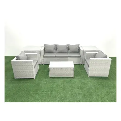 Fimous Rattan Garden Furniture Set with Seater Sofa Chair Rectangular Coffee Table Side Tables L