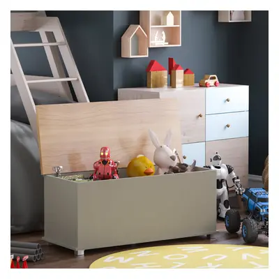 (Grey) Arlington Toy Box Chest Storage Ottoman Oak Lid