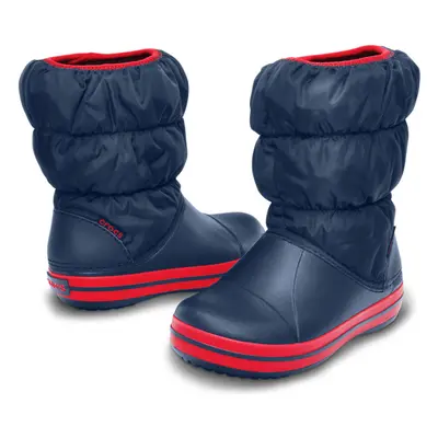 (US C7) Crocs Kids Winter Puff Boot Childrens Boys Girls Warm Puffer - Navy/Red