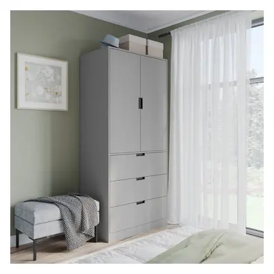 (Grey, Grey) 180cm Modern Wardrobe Door with Drawer Storage and Hanging Rail Bedroom Furniture