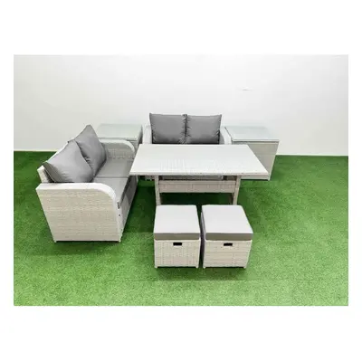 Fimous Seater Outdoor Love Sofa Set Rattan Garden Furniture Set with Rectangular Dining Table Sm