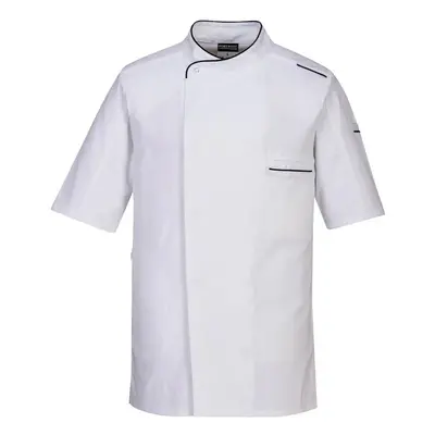 (L, White) Portwest Mens Surrey Short-Sleeved Chef Jacket