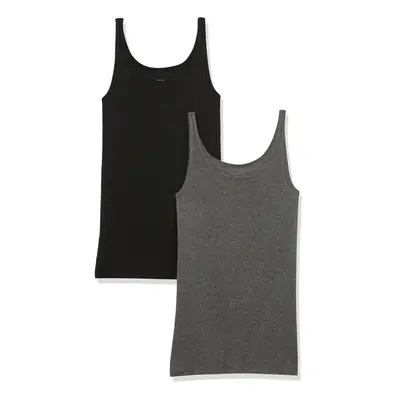 Women's Plus Size Slim-Fit Thin Strap Tank, Pack of 2, Black/Charcoal Heather, Large