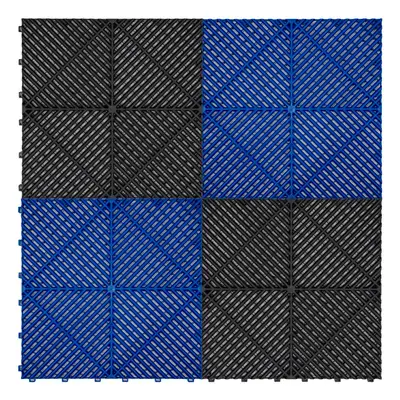 (Vented Garage Floor Tiles Black (x90), Blue (x30) with Edges (x46)) Vented Interlocking Floor T