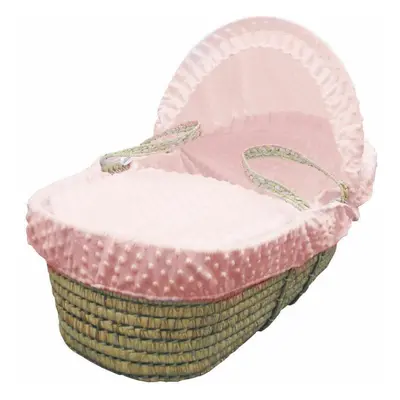 (B Pink Dimple) New Baby Moses Basket Soft Dimple Broderie Anglaise Marshmallow Hood Bedding Set