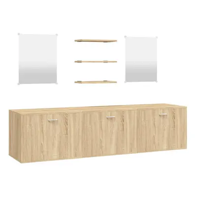 (oak) vidaXL Piece Bathroom Furniture Set Black Engineered Wood