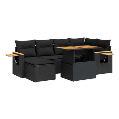 (black) vidaXL Piece Garden Sofa Set with Cushions Black Poly Rattan Acacia