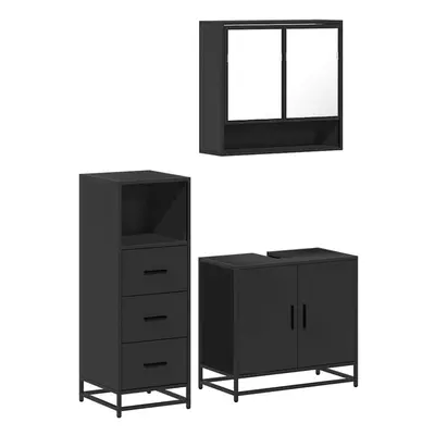 (black) vidaXL Piece Bathroom Furniture Set Brown Oak Engineered Wood