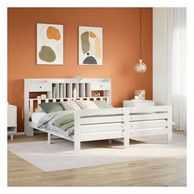 vidaXL Bookcase Bed without Mattress Bed White Super King Solid Wood Pine