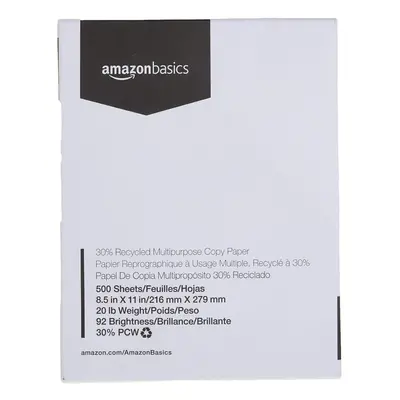 Amazon Basics 30% Recycled Multipurpose Copy Printer Paper - 8.5 x Inches Ream Count (Sheets) Wh