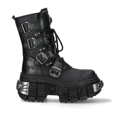 (44) NEW WALL373-S3 Unisex Metallic Black Leather Boots