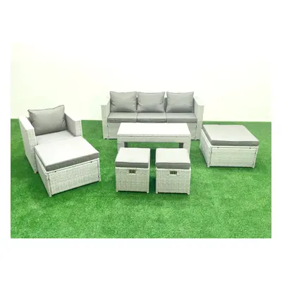 Fimous Rattan Garden Furniture Set Outdoor Lounger Sofa with Coffee Table Footstools Light Grey 