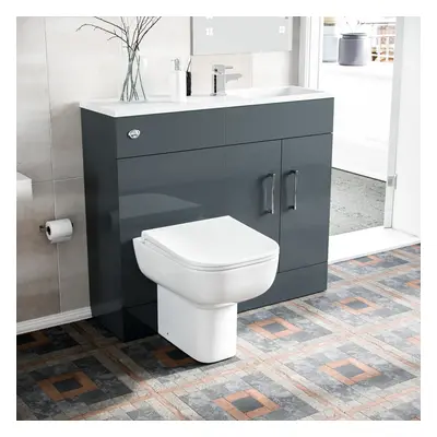 James 1000mm Freestanding Grey MDF Slimline Vanity, Basin, WC Unit & BTW Toilet