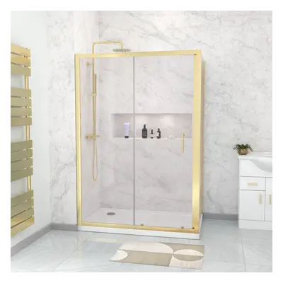 Nes Home x 900mm Shower Enclosure Sliding Door & Side Panel Brushed Brass