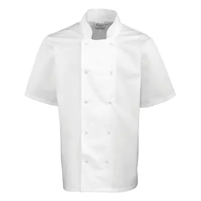 (3XL, White) Premier Unisex Studded Front Short Sleeve Chefs Jacket (Pack of 2)