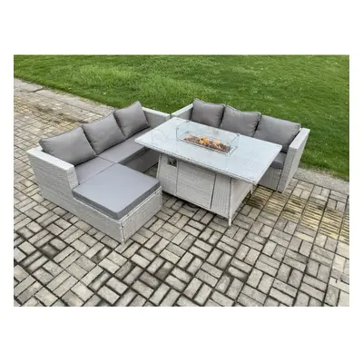 Fimous Garden Dining Sets Outdoor Rattan Furniture Gas Fire Pit Dining Table Gas Heater with Big