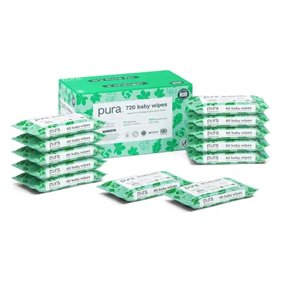 Pura Eco Friendly Baby Water Wipes x per pack, (720 Wet Wipes) 100% Plastic Free, 99% Water, Bio