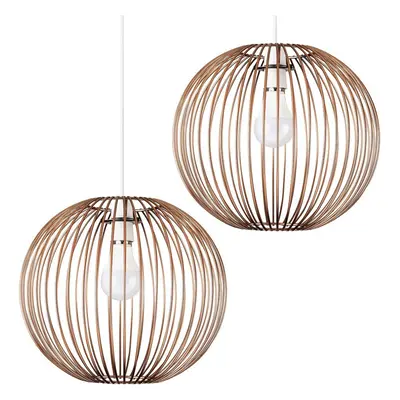 Pair of Retro Metal Basket Style Globe Ceiling Pendant Light Shades in a Copper Effect Finish - 