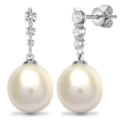 Jewelco London Ladies Solid 18ct White Gold Claw Set Round G SI1 0.37ct Diamond and Oval Pearl T