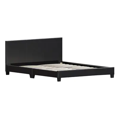 (King Size, Black) Lisbon Bed Frame Faux Leather Upholstered Bedroom