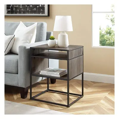 (Grey Wash) 51cm Open Shelf Storage Sofa Side End Night Table