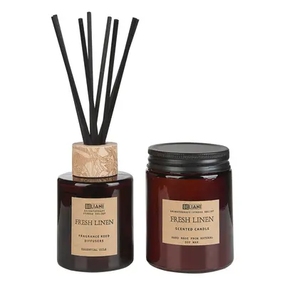 Soy Wax Candle and Reed Diffuser Scented Set Fresh Linen DARK ELEGANCE