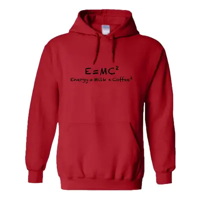 (L) E=mc2 Energy Milk Coffee Funny Einstein Red Hoodie Mens Hooded Sweat Sweater