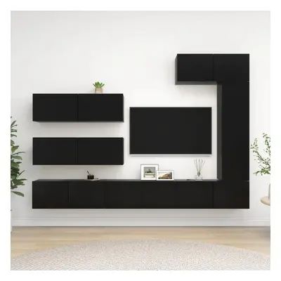 vidaXL Piece TV Cabinet Set Black Engineered Wood