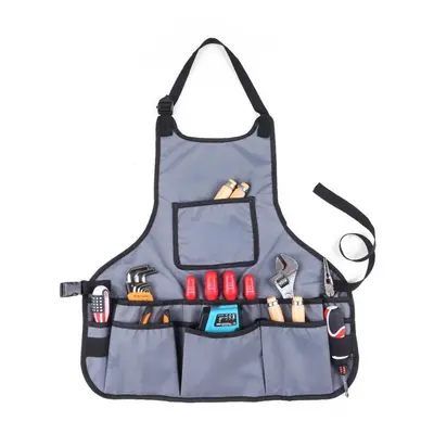 (Grey) Waterproof Canvas Gardening Tool Apron Tools Bag with Pockets Adjustable Size