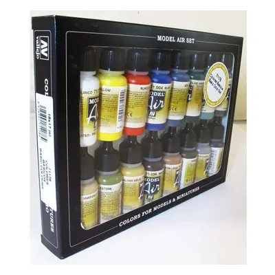 Vallejo Basic Colors: Acrylic Airbrush Paint Set for Model & Hobby Black 0.57 Fl Oz (Pack of 16)