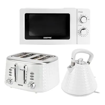 (White) Geepas Kettle, Slice Toaster and 20L Mini Oven