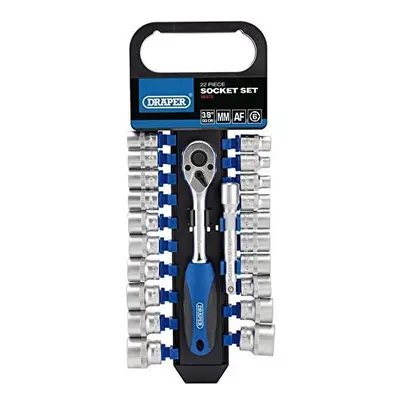 Draper Square Drive Combined MM/AF Socket and Ratchet Pieces Set, 3/8" Length , Blue