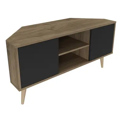 (Walnut and Black) Decorotika Zahav Corner TV Stand Shelves Cabinets