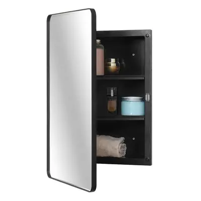 Fundin Plastic Mirror Cabinet, Beveled Edge Mirror Door with Round