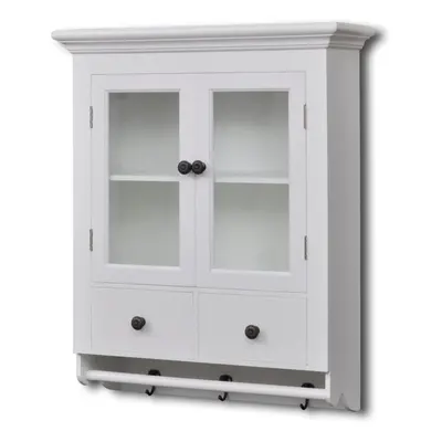 White Wooden Kitchen Wall Cabinet with Glass Door Storage Organizer Pantry