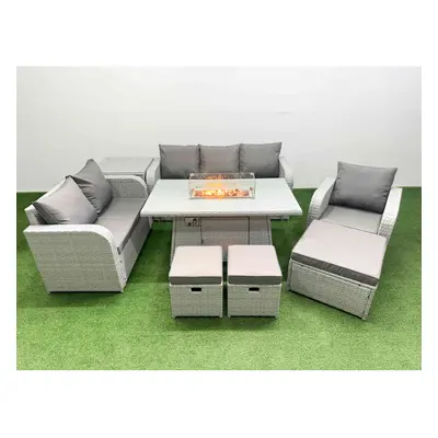 Fimous Patio PE Wicker Seater Outdoor Rattan Furniture Sofa Sets with Firepit Dining Table Loves