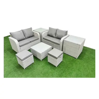 Fimous Seater Outdoor Love Sofa Set Rattan Garden Furniture Set with Square Coffee Table Small S