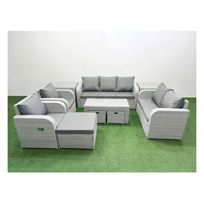 Fimous PE Rattan Garden Furniture Set Adjustable Chair Sofa Double Love Seat Seater Sofa Lounge 