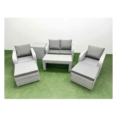 Fimous Light Grey PE Wicker Rattan Garden Furniture Set Sofa Set Reclining Adjustable Chair Seat