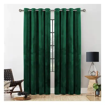 (66" x 90"-(168cm x 228cm)) Velvet Curtains Eyelet Ring Top Ready Made Green