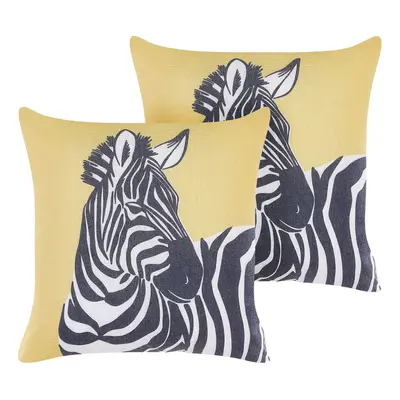 Set of Decorative Cushions Zebra Motif x cm Yellow MANKETTI