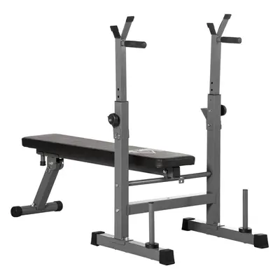 HOMCOM Adjustable Weight Bench with Barbell Rack and Dip Station, Grey