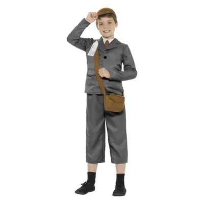 WW2 Evacuee Boy Costume, Grey, with Jacket, Trousers, Mock Shirt, Bag, Hat & Name Tag